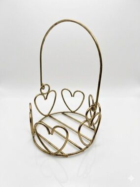 Vintage Gold Brass Heart Wire Basket Adorable Cottagecore Decor Y2K